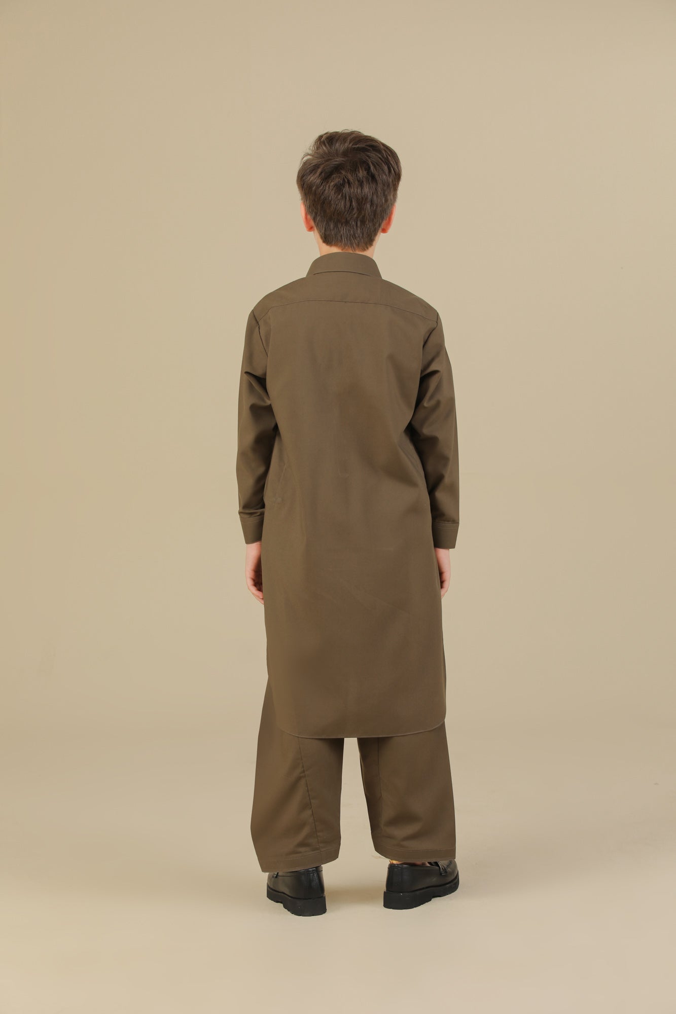 Olive Green French Collar Kurta Trouser - Kids - Men