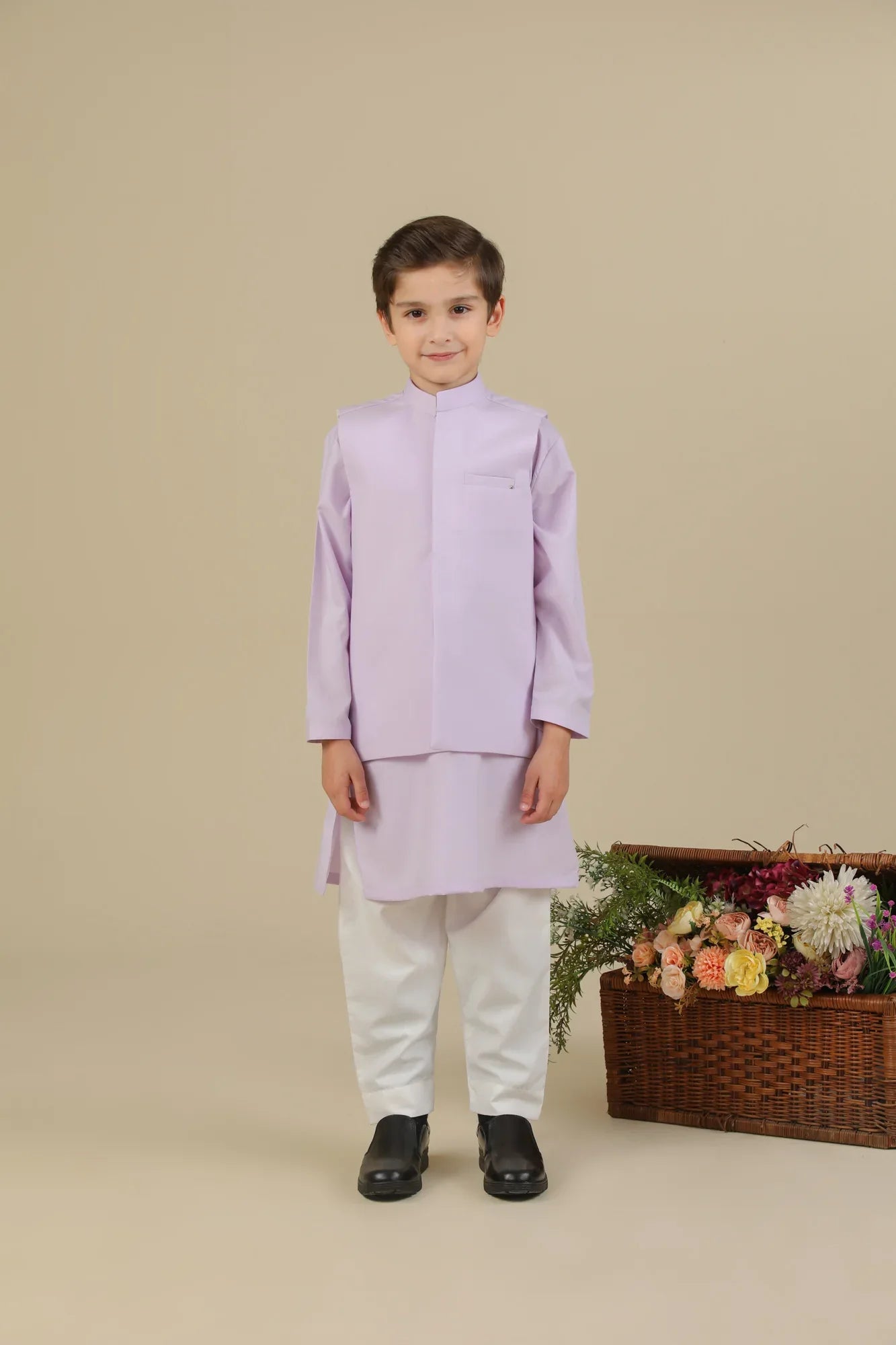 Lilac Kurta Trouser with Blended Waistcoat - Kids - Muraqsh -- Kidswear
