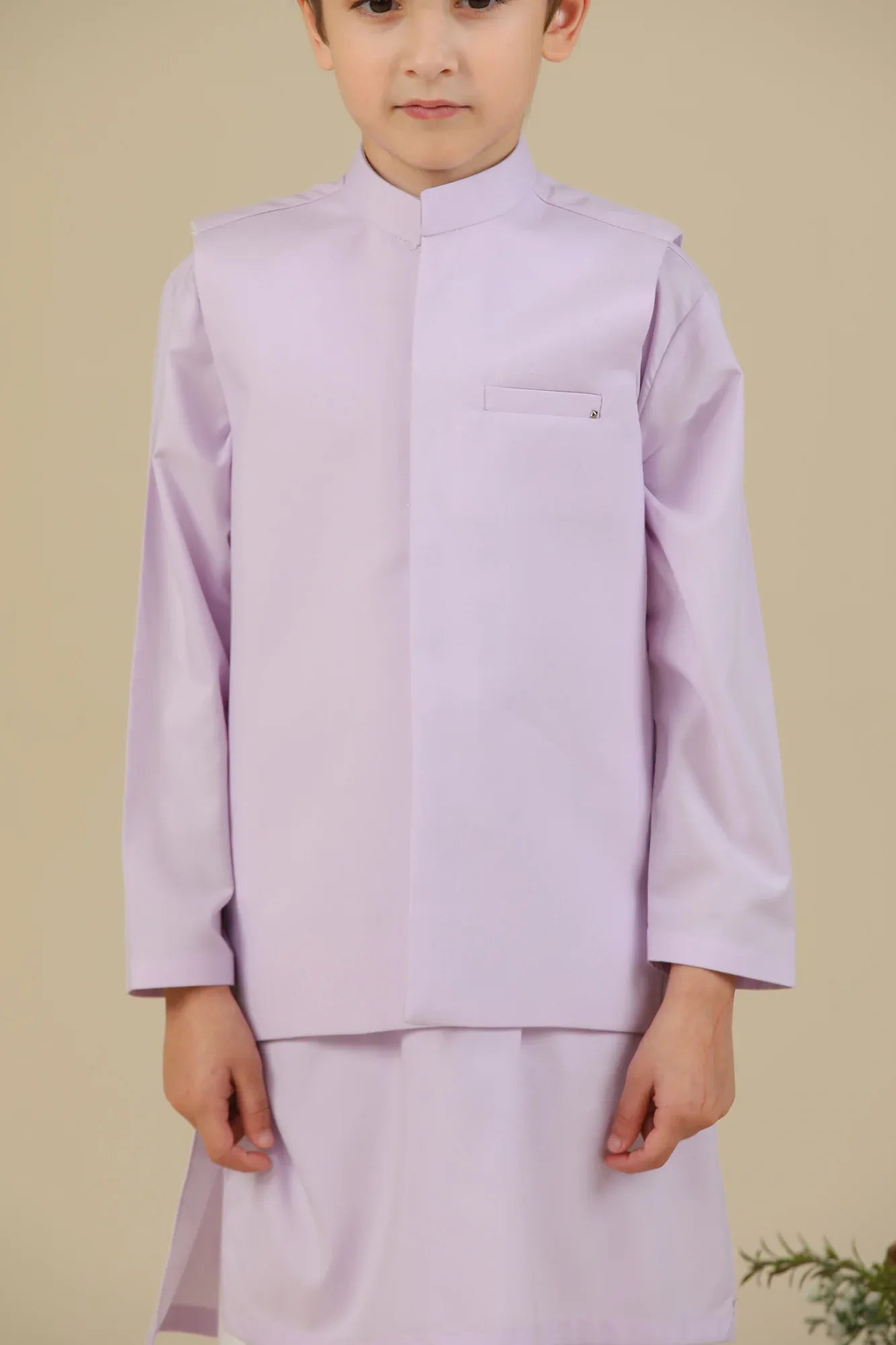 Lilac Kurta Trouser with Blended Waistcoat - Kids - Muraqsh -- Kidswear