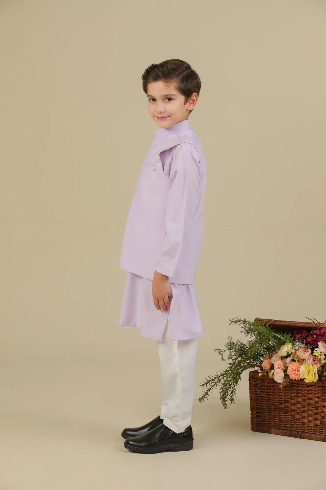 Lilac Kurta Trouser with Blended Waistcoat - Kids - Muraqsh -- Kidswear
