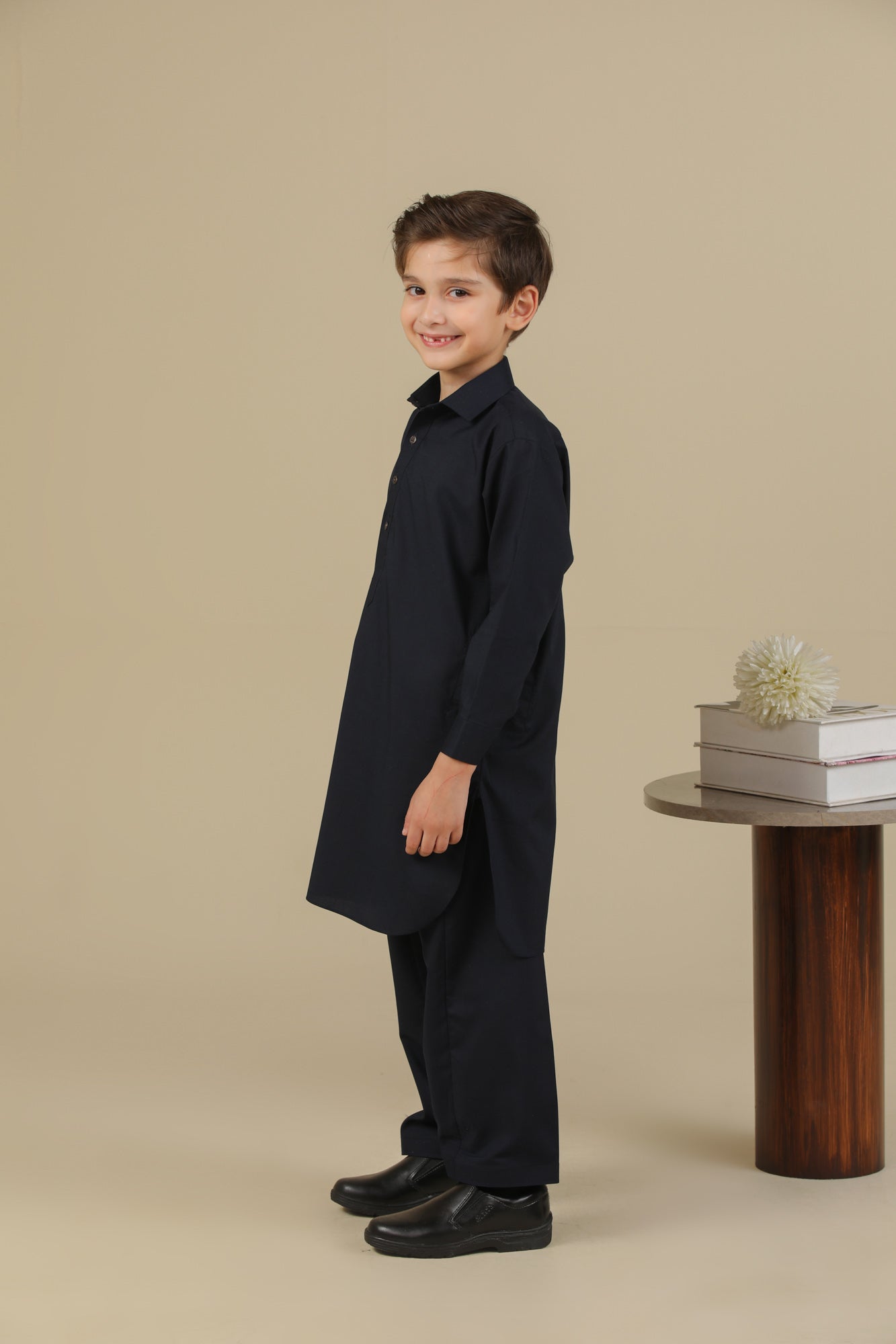 Navy Blue French Collar Kurta Trouser - Kids - Men