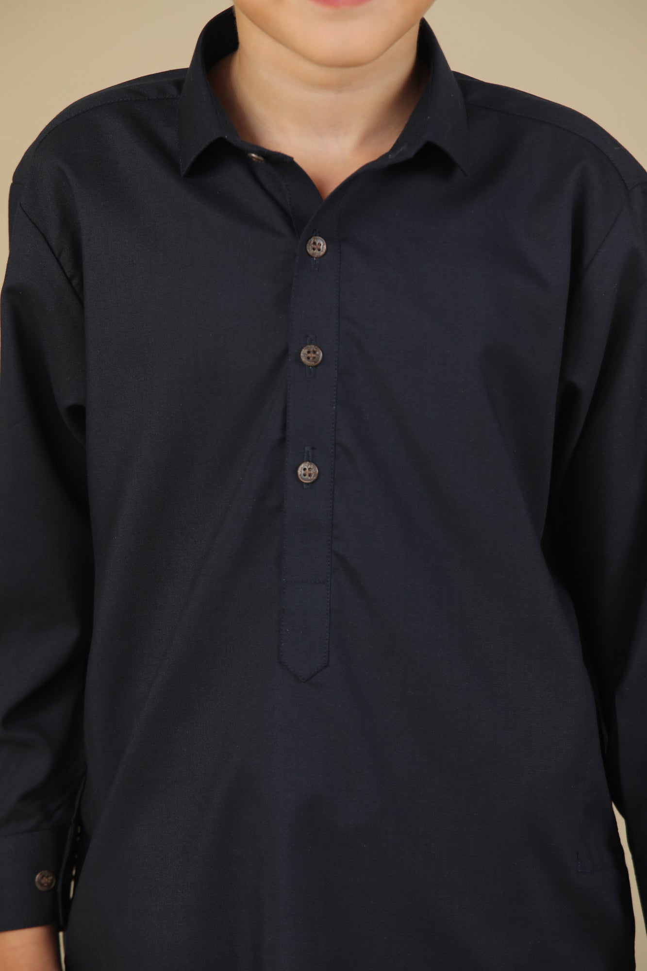 Navy Blue French Collar Kurta Trouser - Kids - Men