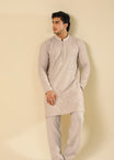 Tabir - Beige Raw Silk Embroidered Kurta Trouser - Men - Men