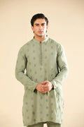 Bahaar - Mint Raw Silk Embroidered Kurta Trouser - Men