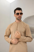 Camel Cotton Embroidered Kurta Trouser - Men