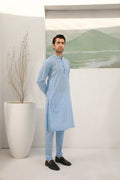 Sky Blue Cotton Embroidered Kurta Trouser - Men