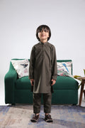 Olive Green Blended Kurta Trouser - Kids