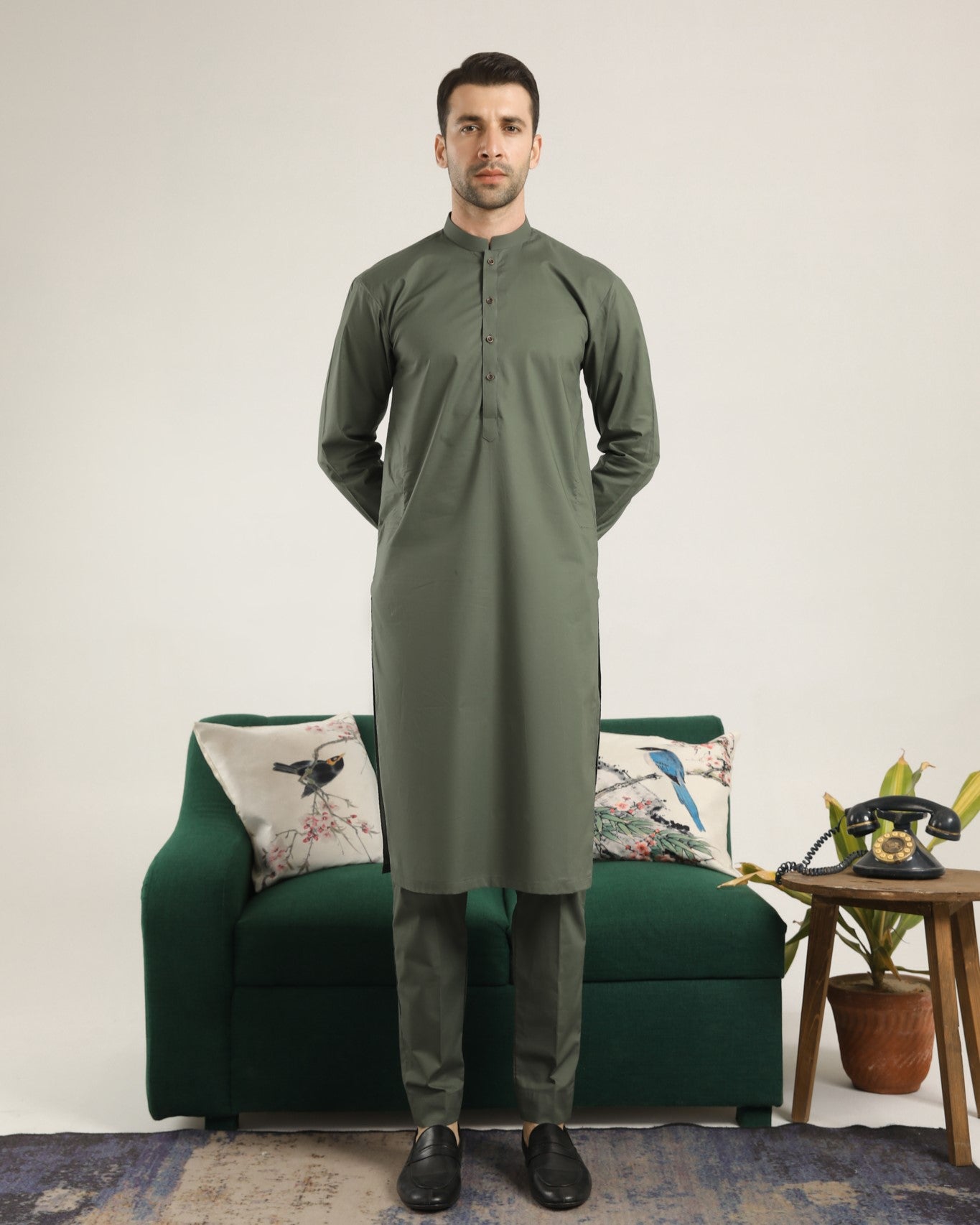 Pack of 2 Soft Cotton Kurta Trouser - Army Green & Bosky White