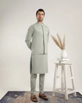 Light Mint Soft Cotton Kurta Trouser with Waistcoat - Men