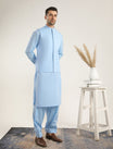 Sky Blue Soft Cotton Kurta Shalwar with Waistcoat - Men