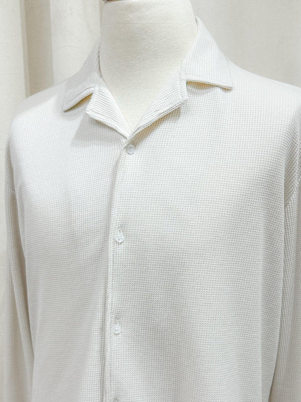 Off White Waffle Textured Revere Button Down - Full Sleeves