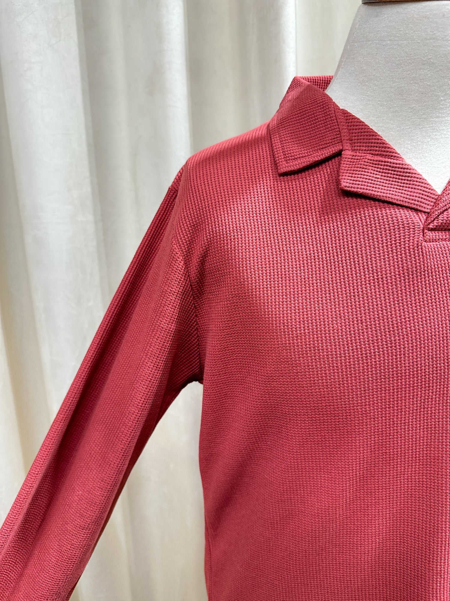 Rust Waffle Textured Revere Polo - Full Sleeves