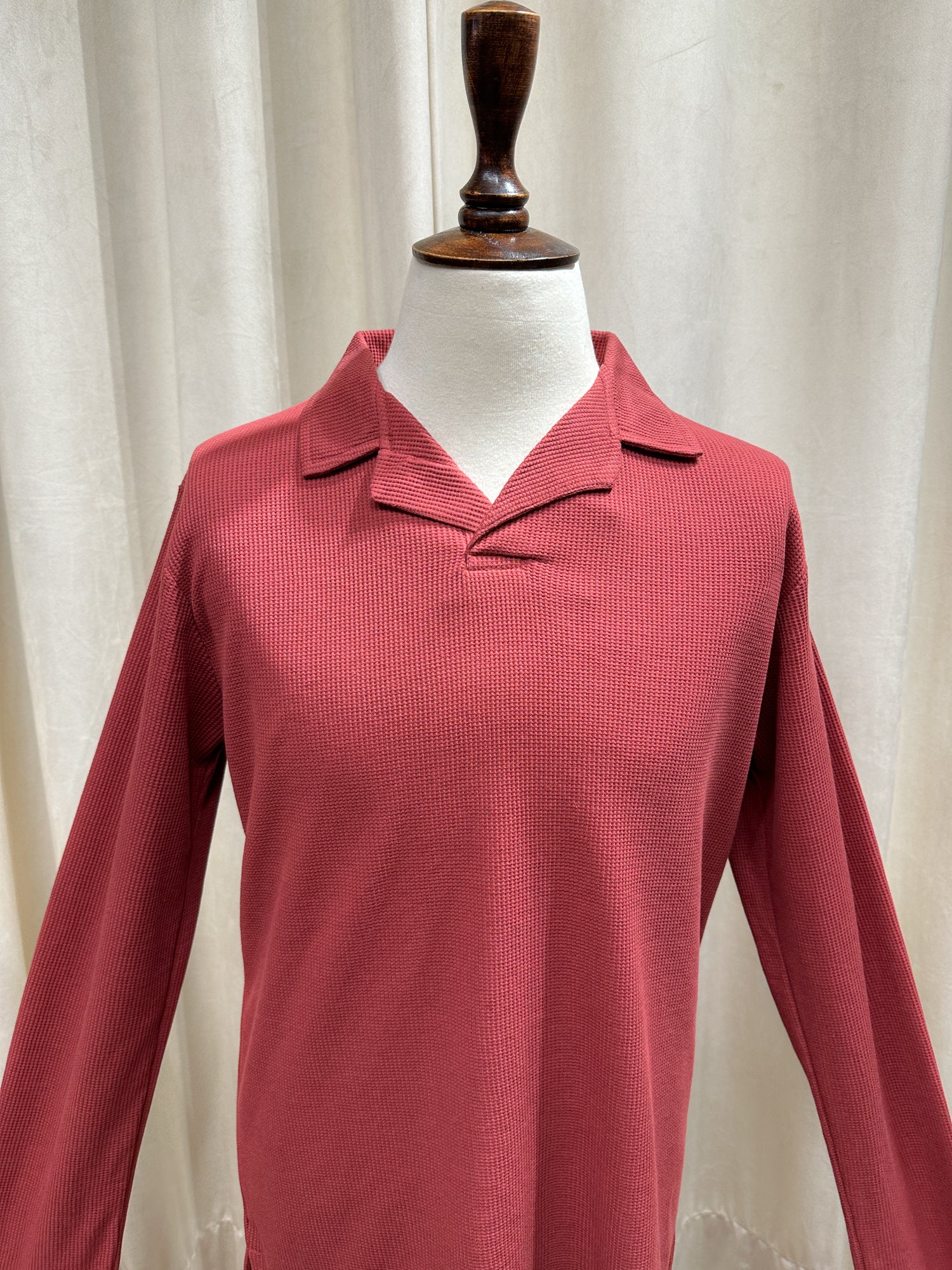 Rust Waffle Textured Revere Polo - Full Sleeves