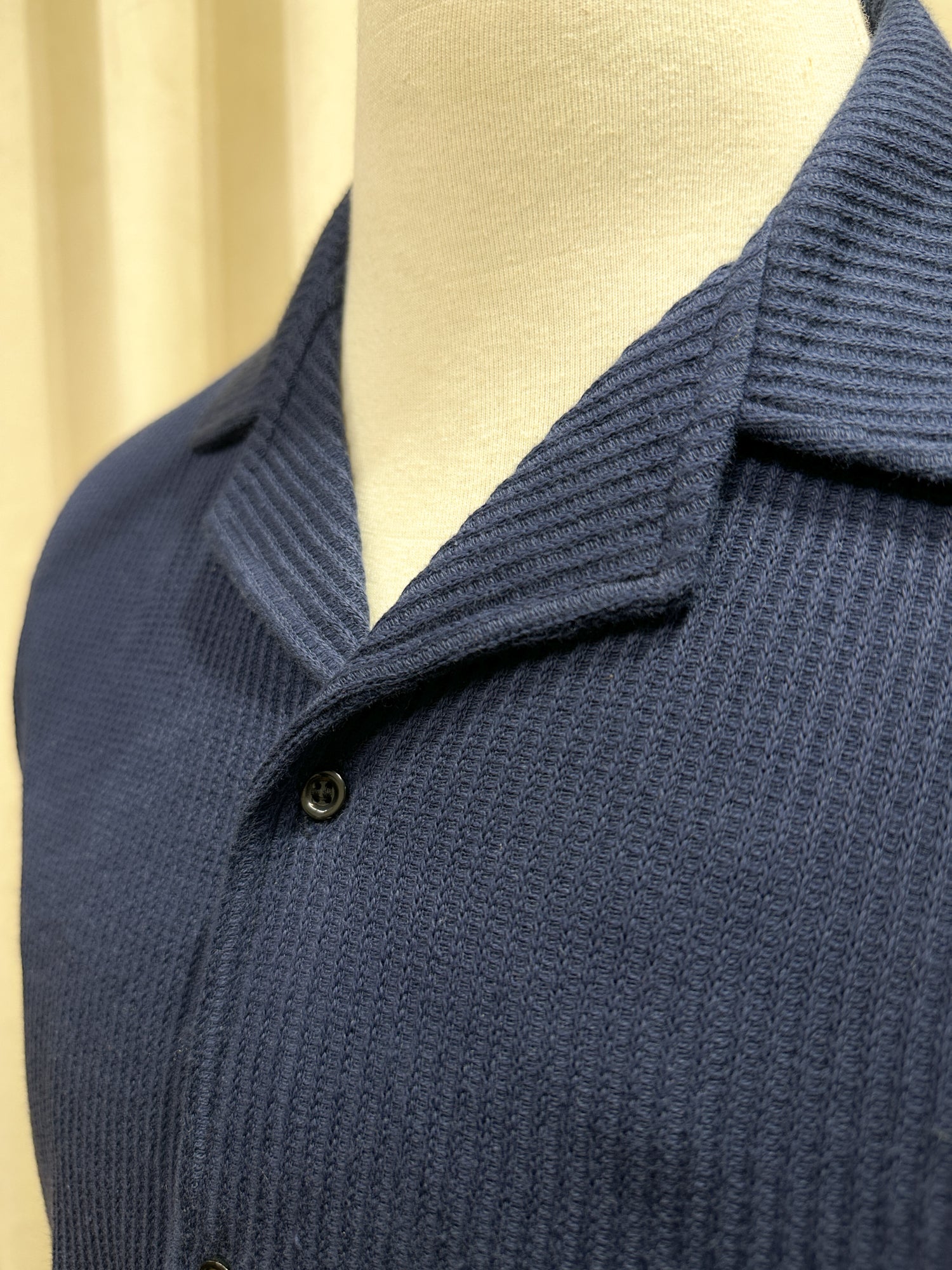 Navy Blue Drop Needle Revere Button Down - Full Sleeves