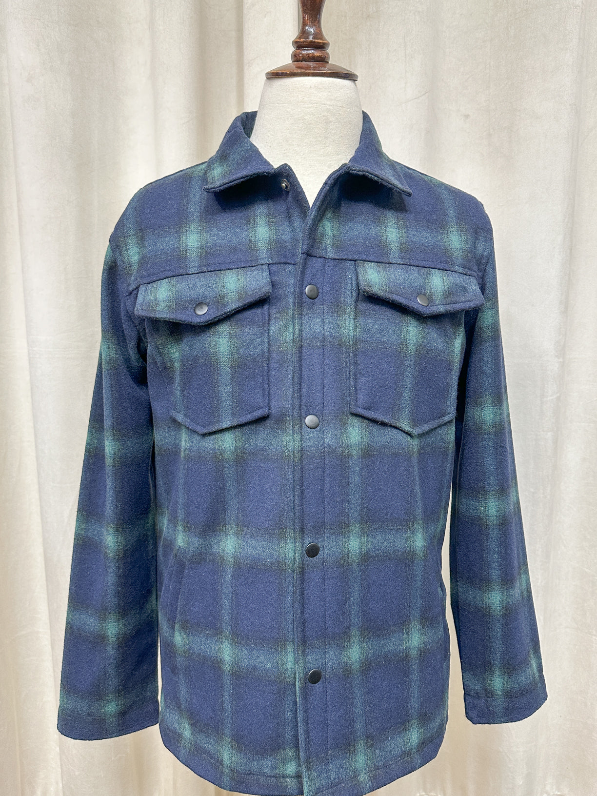 Blue Check Wool Coat - Men