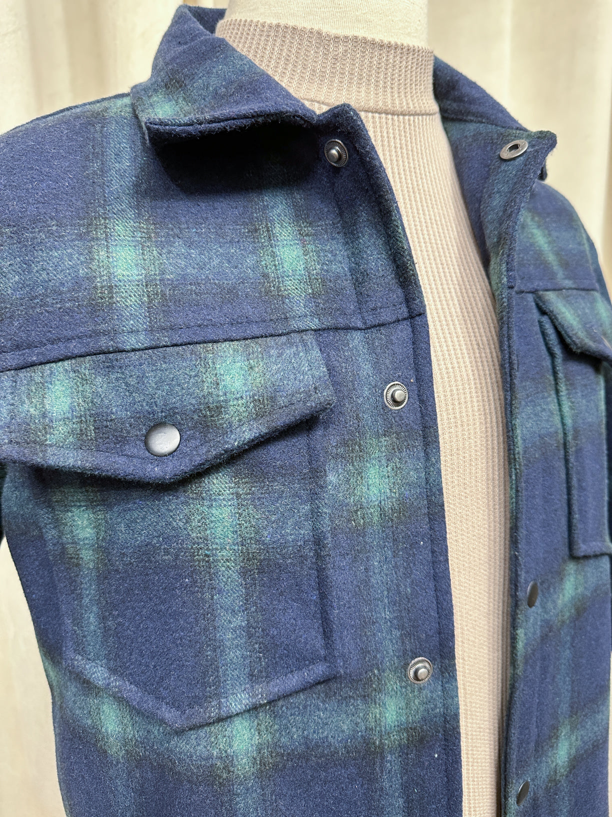 Blue Check Wool Coat - Men