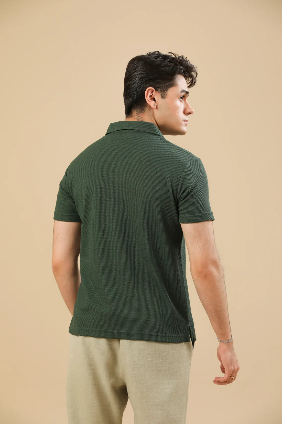 Waffle Bottle Green Revere Polo - Muraqsh -- Men Western