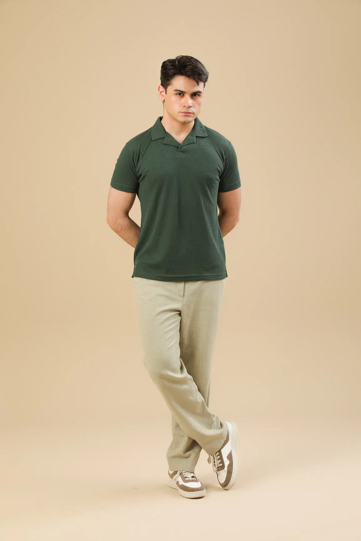 Waffle Bottle Green Revere Polo - Muraqsh -- Men Western