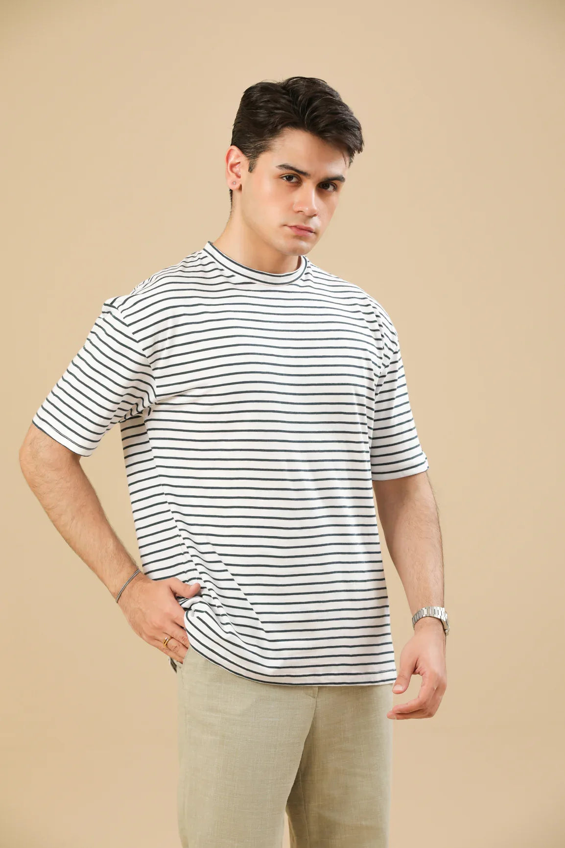 Off White Striper Oversized Tee - Men - Muraqsh -- Men Western