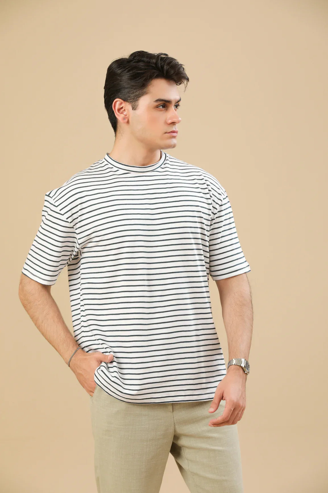 Off White Striper Oversized Tee - Men - Muraqsh -- Men Western