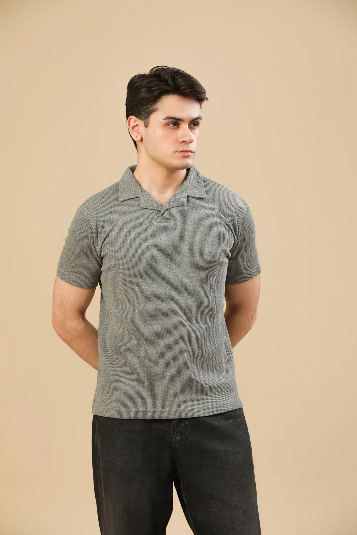 Light Grey Waffle Revere Polo - Men - Muraqsh -- Men Western