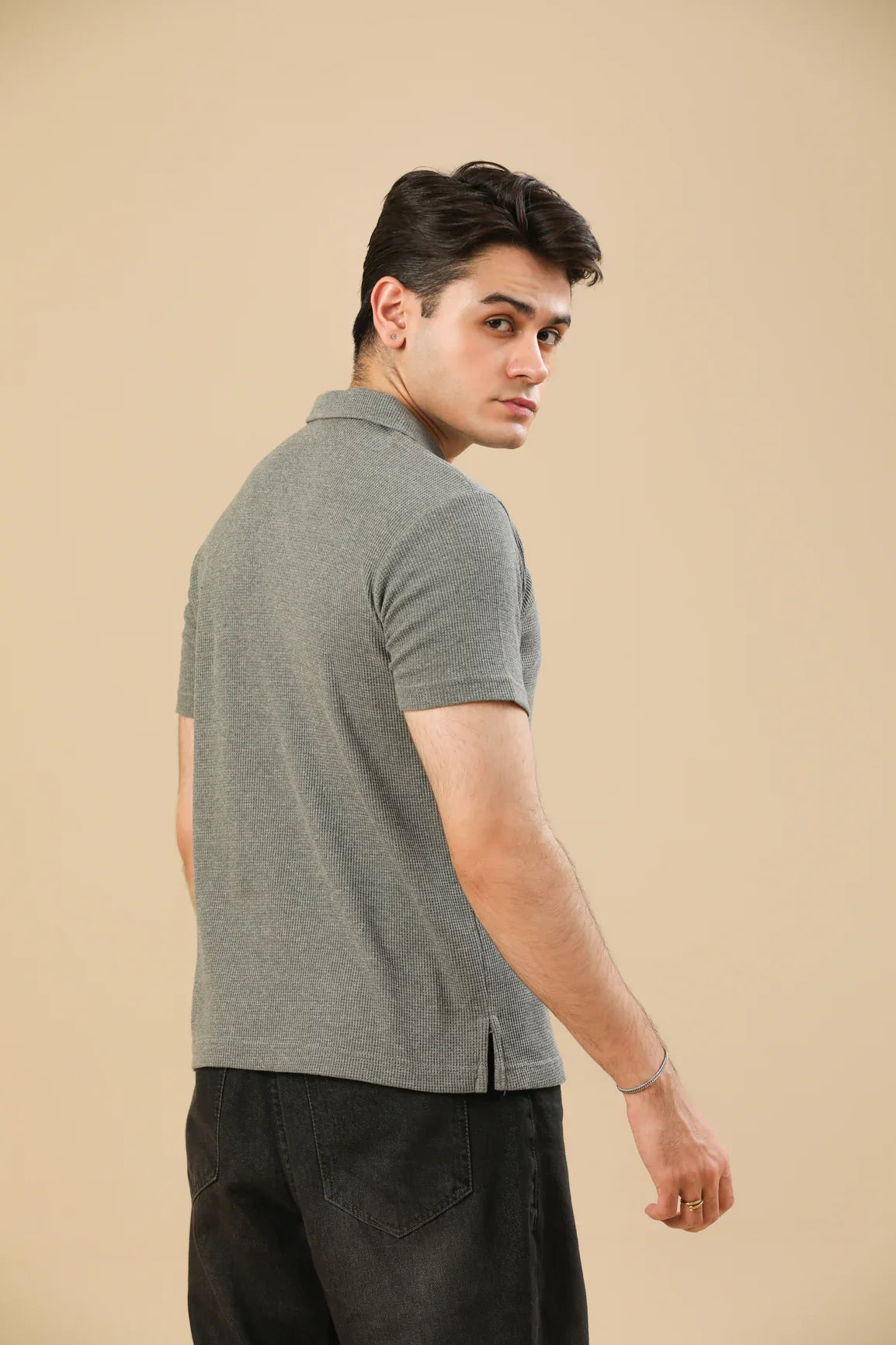 Light Grey Waffle Revere Polo - Men - Muraqsh -- Men Western