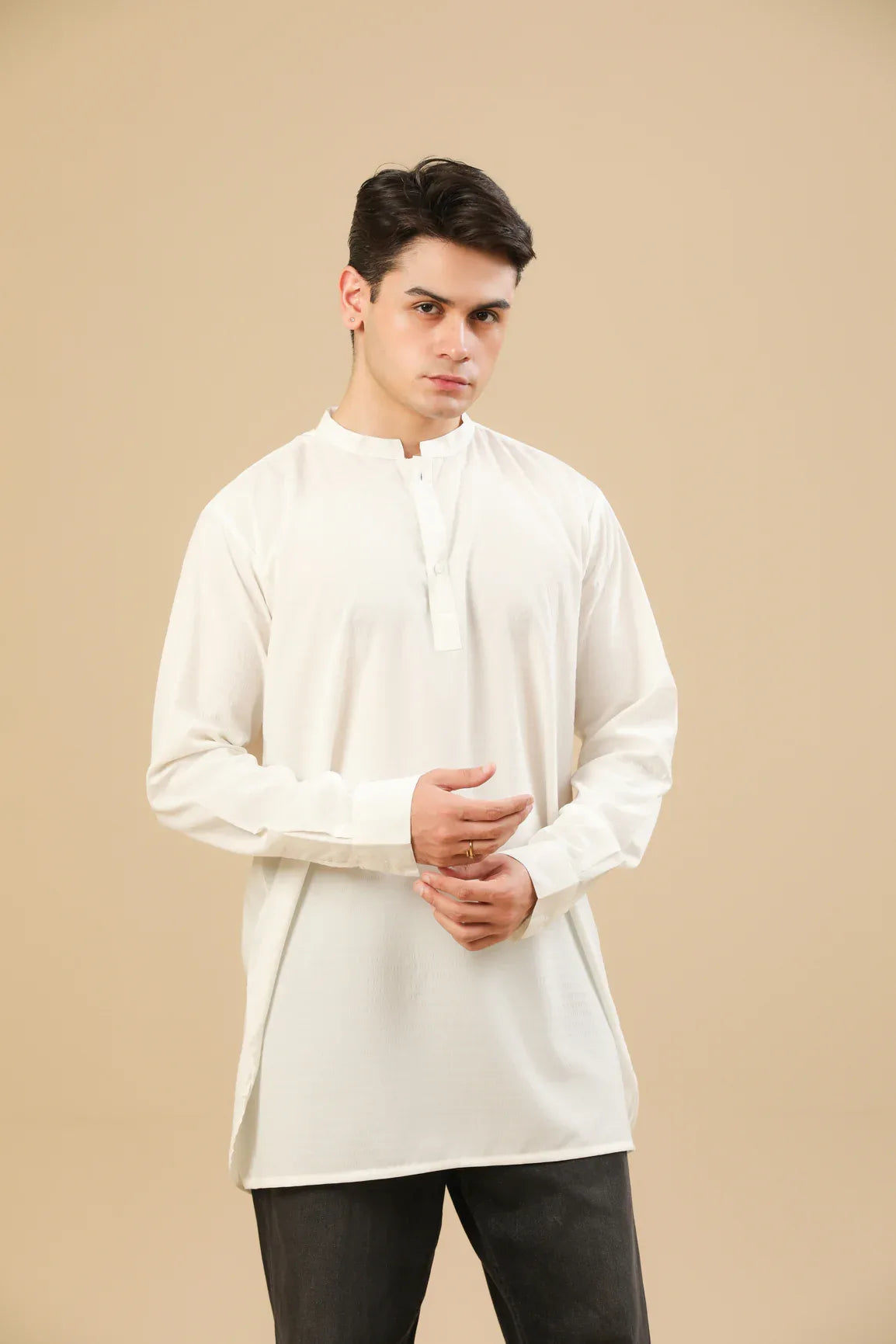 Off White Textured Short Kurta - Men - Muraqsh -- Men Western