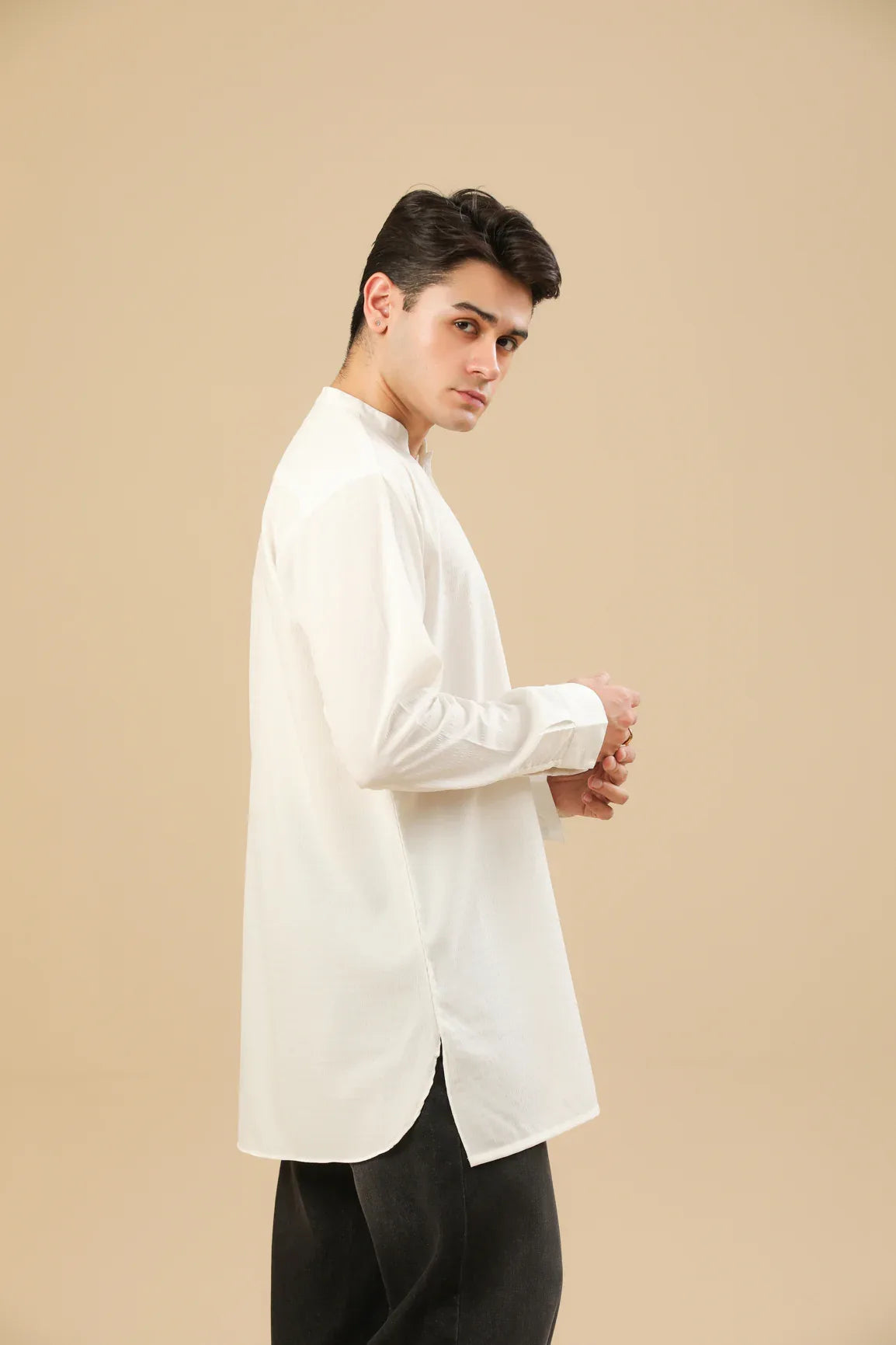 Off White Textured Short Kurta - Men - Muraqsh -- Men Western