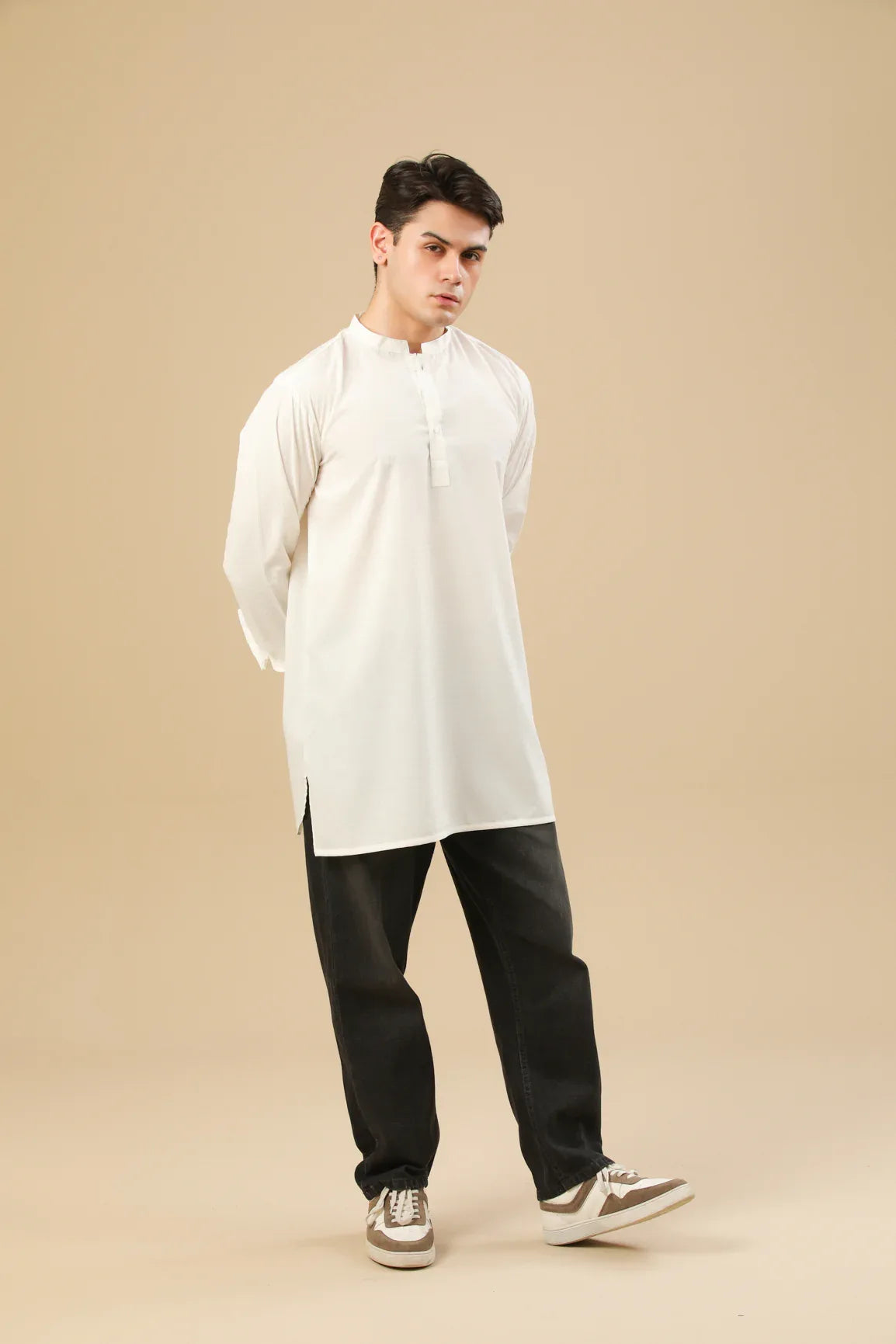 Off White Textured Short Kurta - Men - Muraqsh -- Men Western