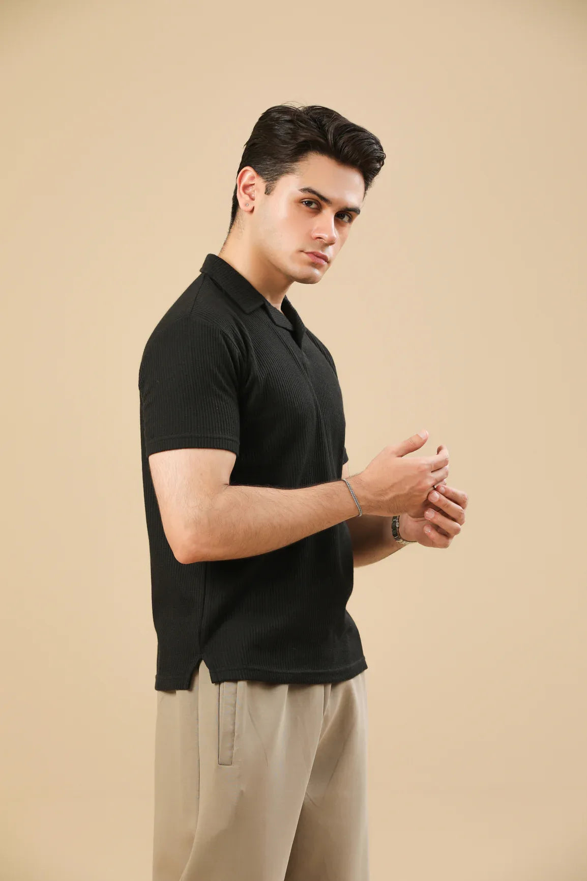 Black Drop Needle Revere Polo - Men - Muraqsh -- Men Western
