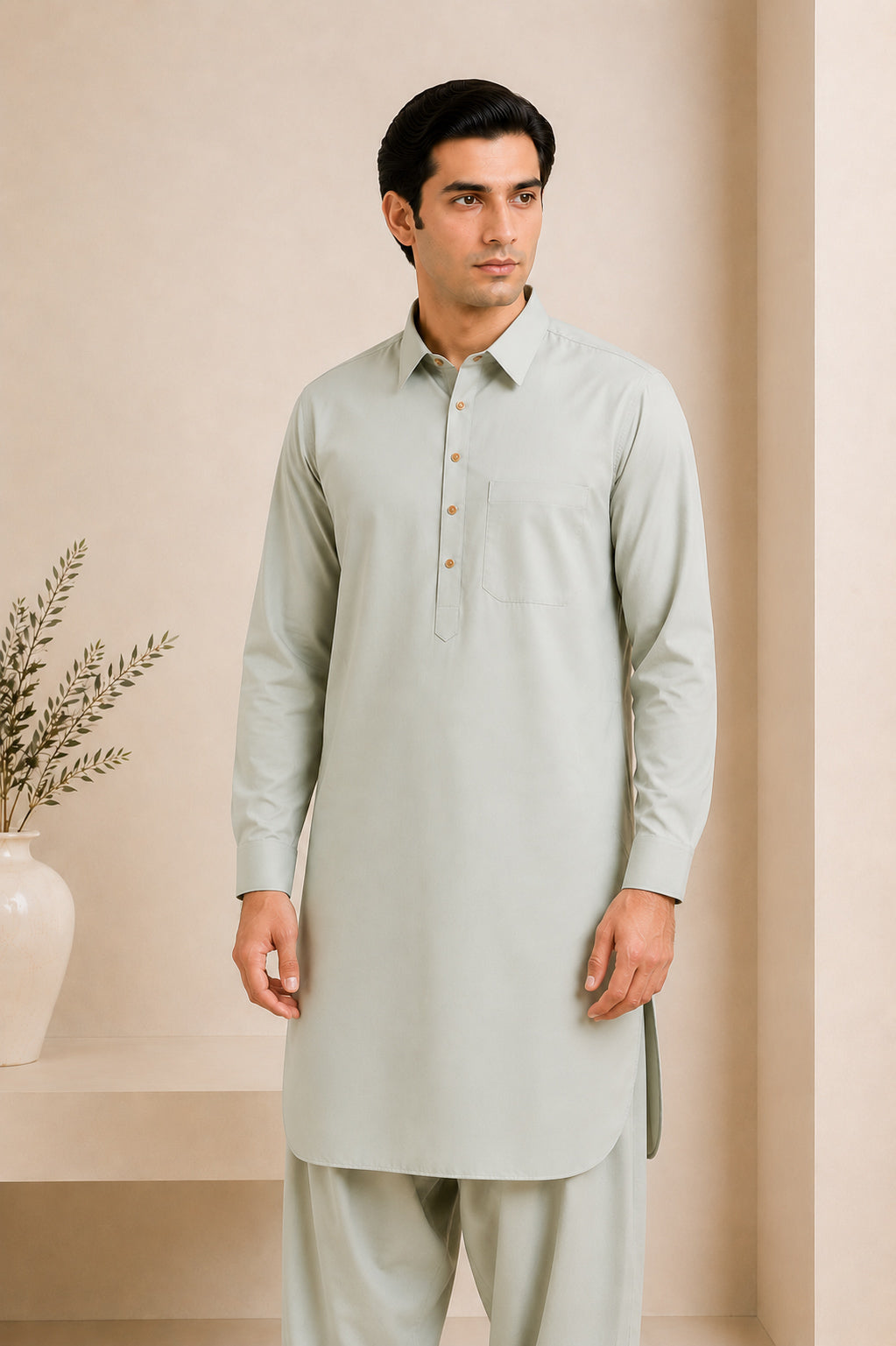 Ash Mint French Collar Kameez Shalwar - Men - Men