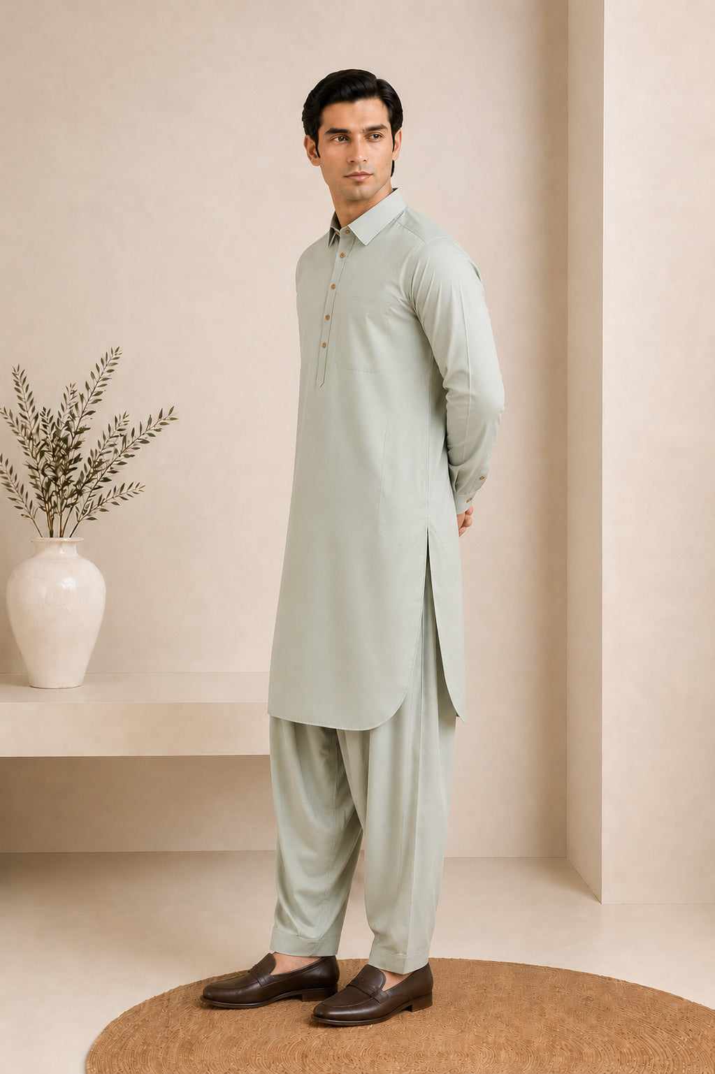 Ash Mint French Collar Kameez Shalwar - Men - Men