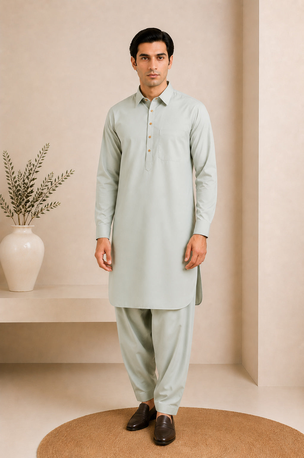 Ash Mint French Collar Kameez Shalwar - Men - Men
