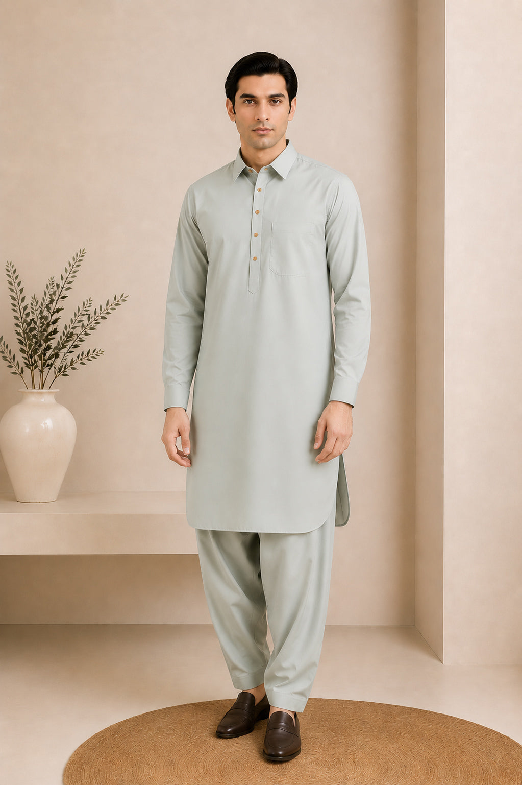 Ash Mint French Collar Kameez Shalwar - Men - Men