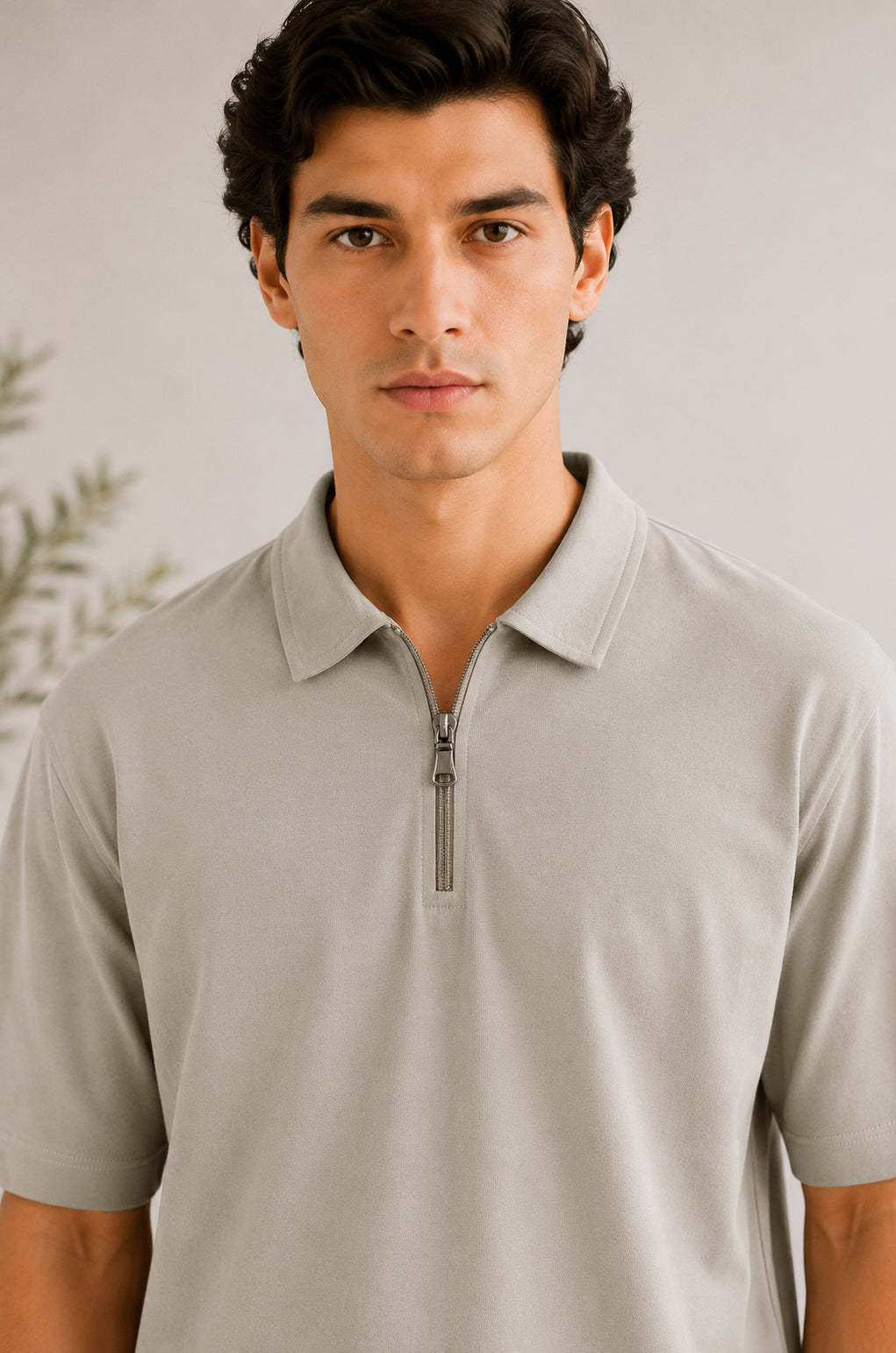 Ash White Terry Zipper Polo - Men - Men