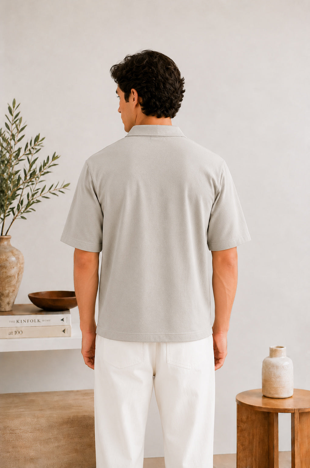 Ash White Terry Zipper Polo - Men - Men