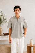 Ash White Terry Zipper Polo - Men