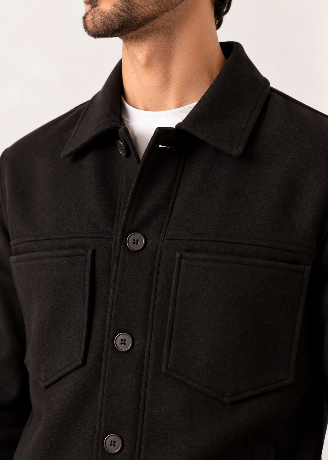 Black Wool Blend Boxy Jacket