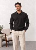 Black Interlock Zip Polo