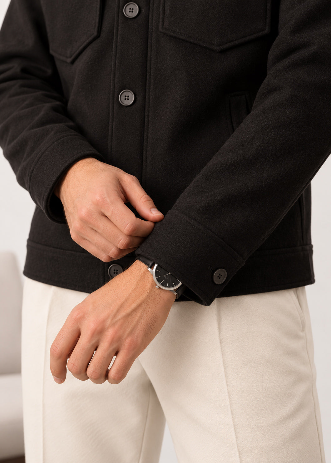 Black Wool Blend Boxy Jacket