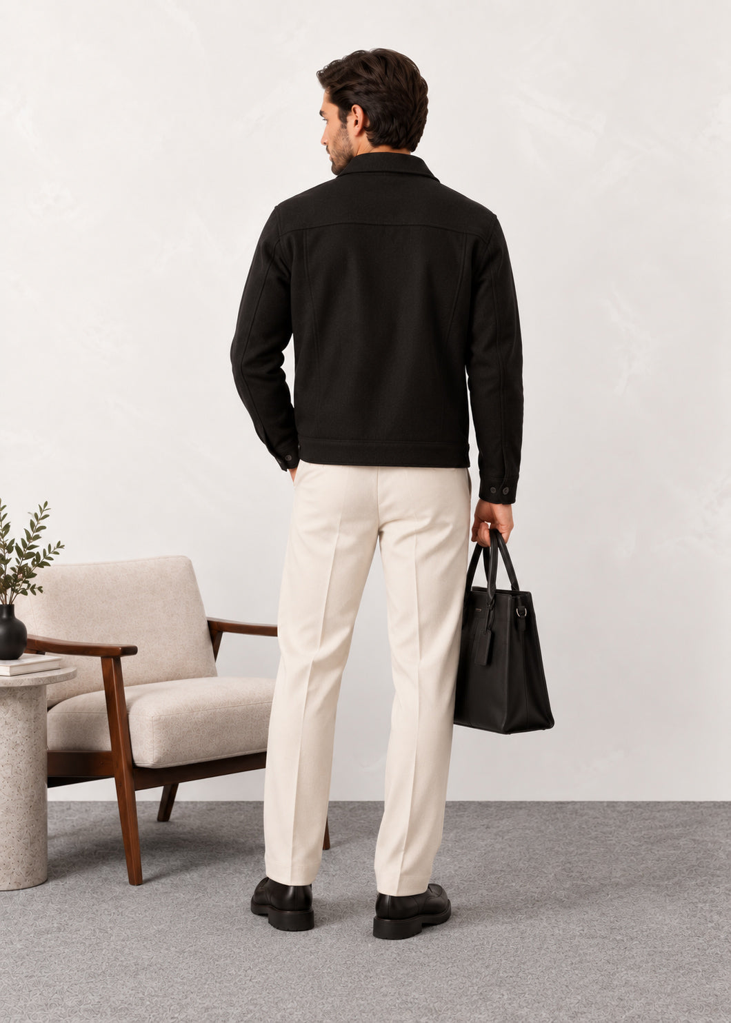 Black Wool Blend Boxy Jacket