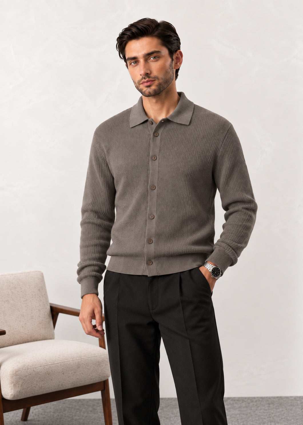 Taupe Button Down Cardigan