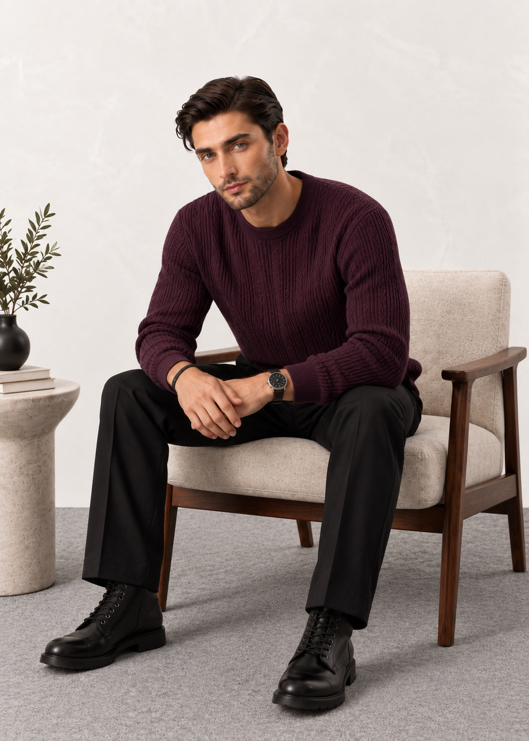 Deep Burgundy Structure Knitted Sweater