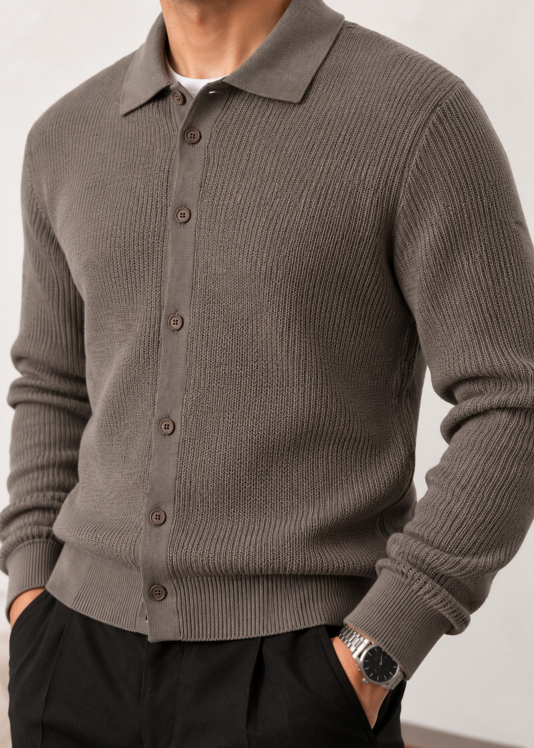 Taupe Button Down Cardigan