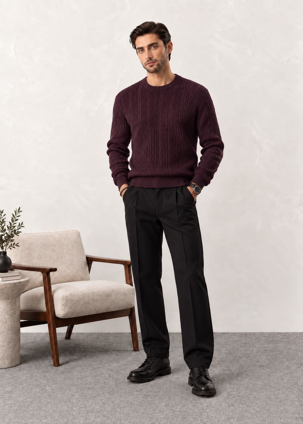 Deep Burgundy Structure Knitted Sweater