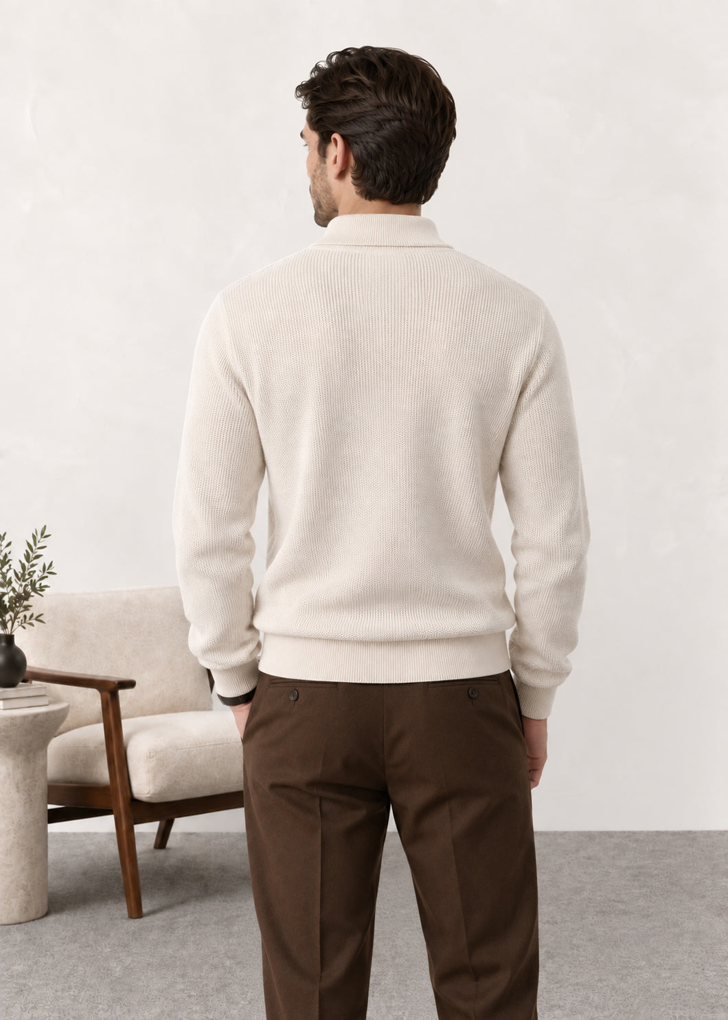 Ivory White  Zipper Polo Sweater