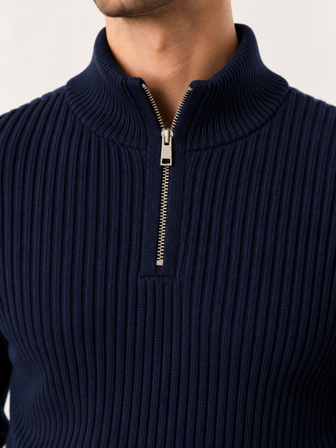 Navy Blue Polo Knit Sweater