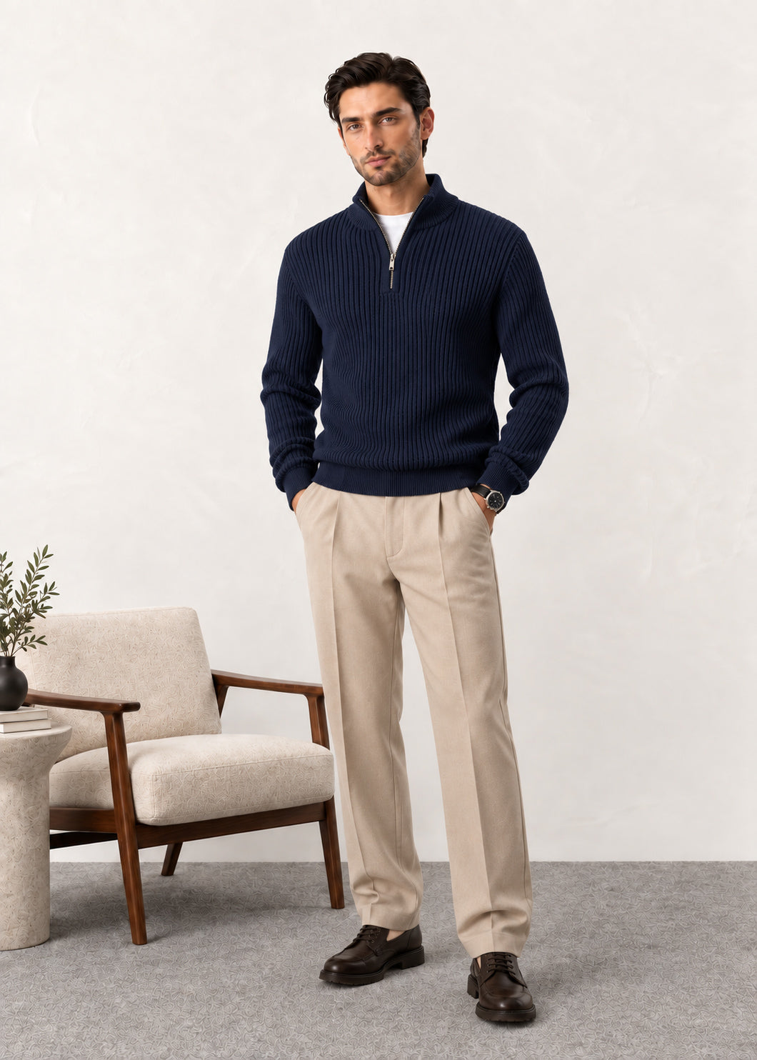 Navy Blue Polo Knit Sweater