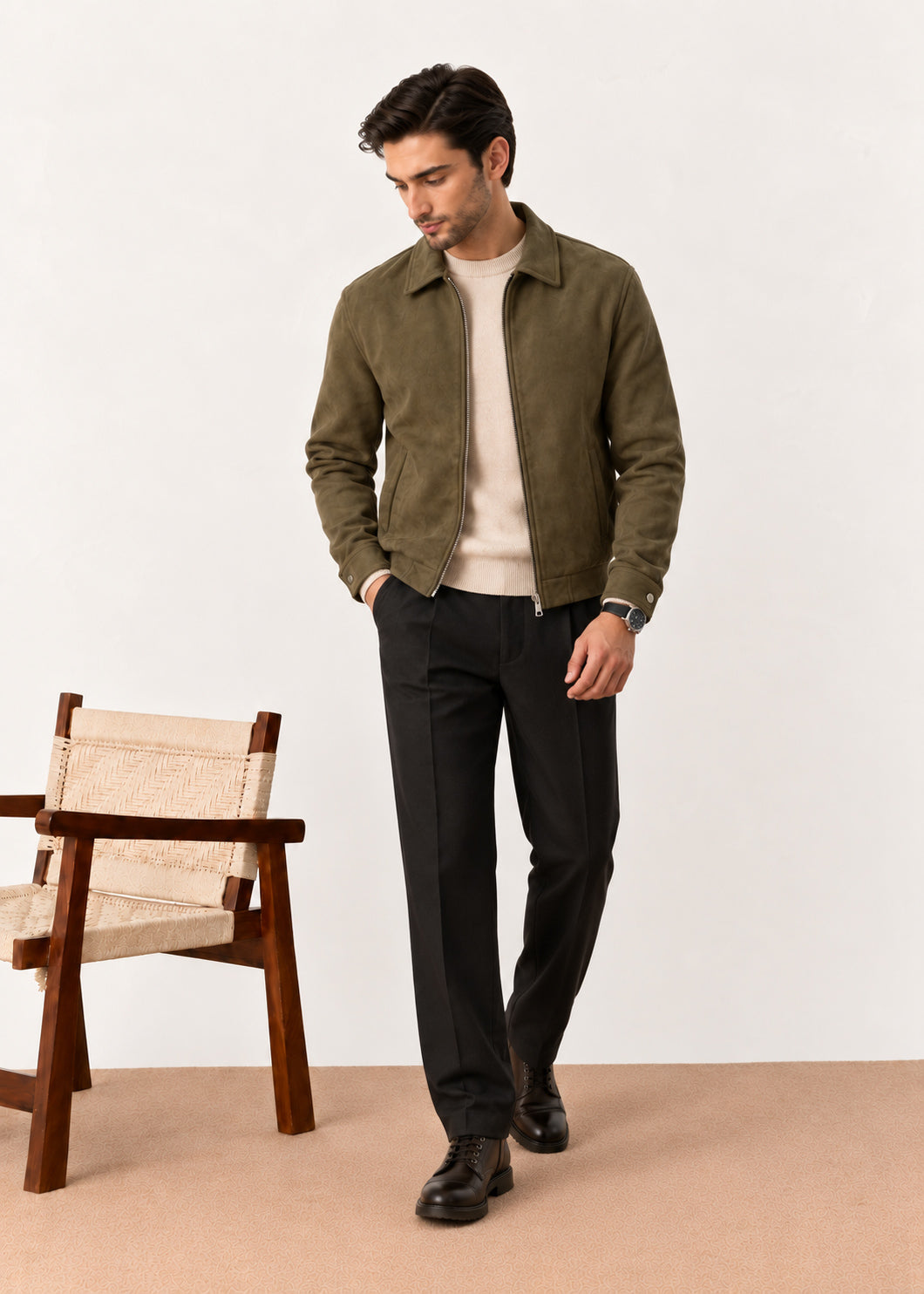 Olive Suede Flight Jacket