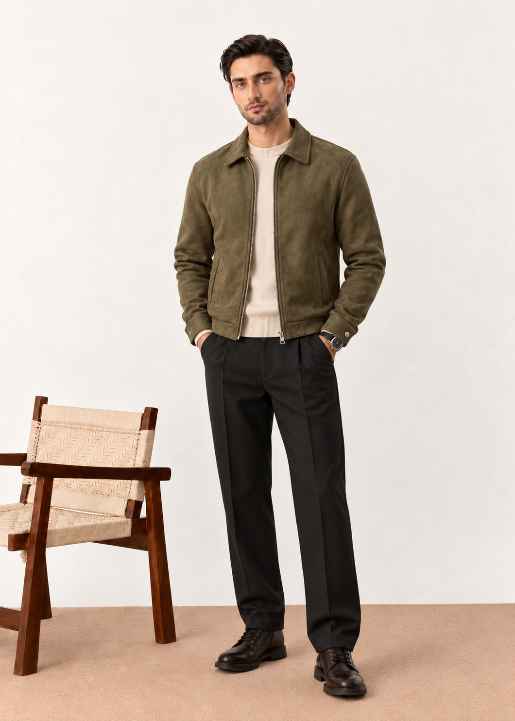 Olive Suede Flight Jacket